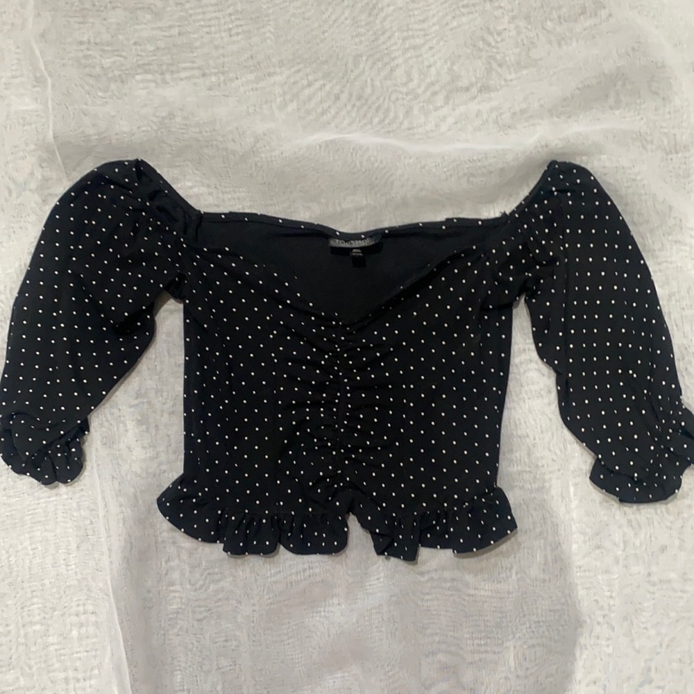 Black and white Polka dot Topshop cropped blouse